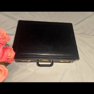 Vintage Rare Casa Elite Black Leather Empty Storage Case Gold Accents Briefcase